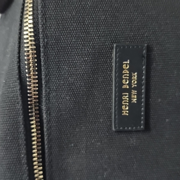 HENRI BENDEL Brown Canvas Stripes Zippered Backpack Large